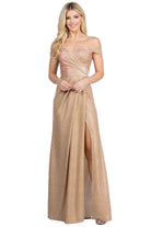 Off Shoulder Glittery Jacquard Gathered Gown - VacationGrabs