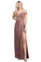 Off Shoulder Glittery Jacquard Gathered Gown - VacationGrabs