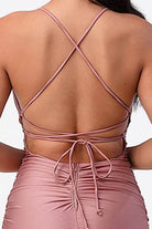 Back lace up mermaid dress with waist shirring - VacationGrabs