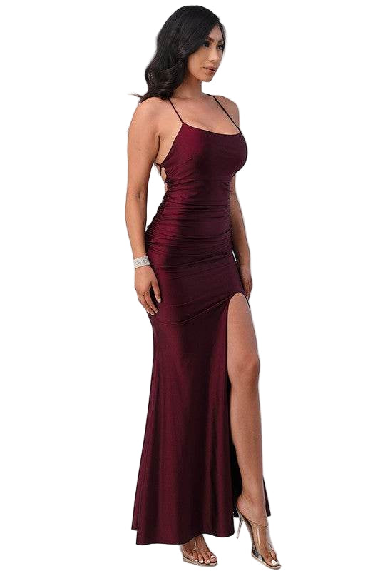 Back lace up mermaid dress with waist shirring - VacationGrabs