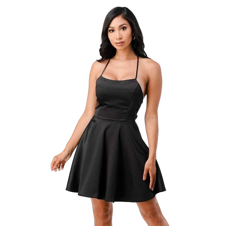 Satin Crisscross Back Cocktail Party Dress - VacationGrabs
