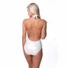 Women's Swimwear - 1PC White Metallic Plunge One Piece Swim