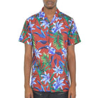 Men's Tropical Red Button Down Shirt Print - VacationGrabs