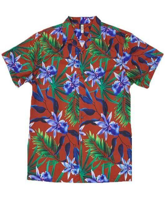 Men's Tropical Red Button Down Shirt Print - VacationGrabs