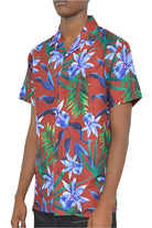 Men's Tropical Red Button Down Shirt Print - VacationGrabs
