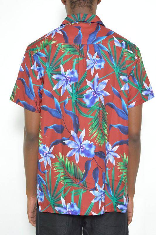 Men's Tropical Red Button Down Shirt Print - VacationGrabs
