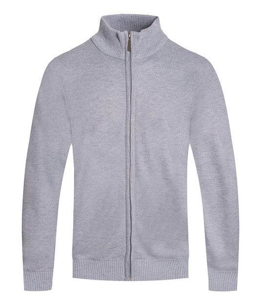 Mens High Neck Solid Full Zip Sweaters - VacationGrabs