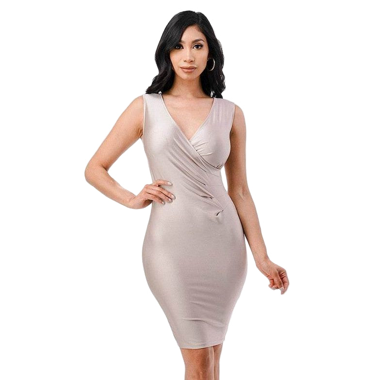 Overlap Tricot Tanya Dress with Side Pleats - VacationGrabs