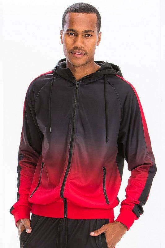 Men's Black/Red Full Zip Ombre Track Suit - VacationGrabs