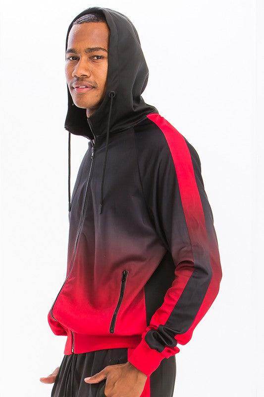 Men's Black/Red Full Zip Ombre Track Suit - VacationGrabs