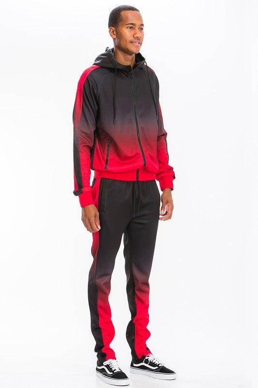 Men's Black/Red Full Zip Ombre Track Suit - VacationGrabs