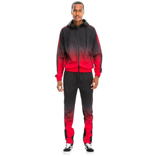 Men's Black/Red Full Zip Ombre Track Suit - VacationGrabs
