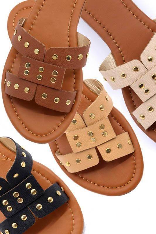 Women's Shoes Slide Sandal With Rivet Studs - VacationGrabs