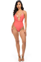 Deep V-Neck One-Piece Bathing Suit - VacationGrabs