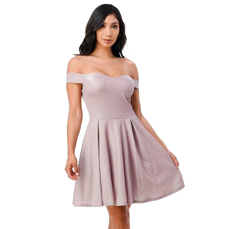 Off The Shoulder Skater Dress Jaquard - VacationGrabs