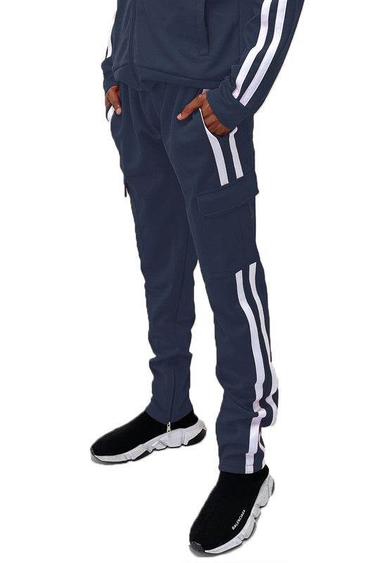 Two Stripe Cargo Pouch Track Pants - VacationGrabs