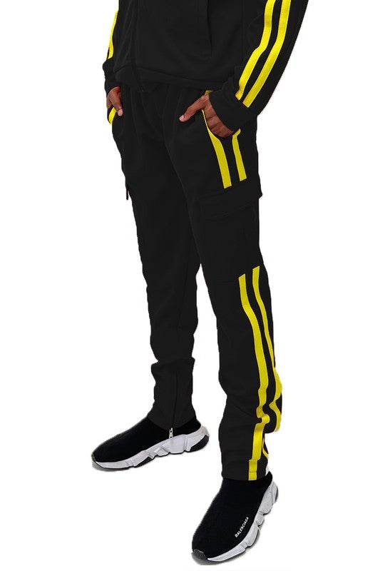 Two Stripe Cargo Pouch Track Pants - VacationGrabs