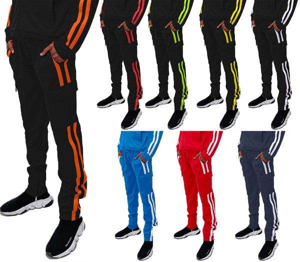 Two Stripe Cargo Pouch Track Pants - VacationGrabs