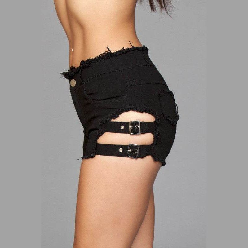 Buckled Down Denim Shorts in Black, White or Blue - VacationGrabs