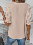 Notched Short Sleeve Blouse - VacationGrabs