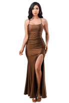 Back lace up mermaid dress with waist shirring - VacationGrabs