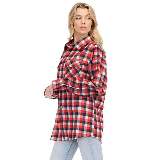 Womens Boyfriend Long Sleeve Flannel - VacationGrabs