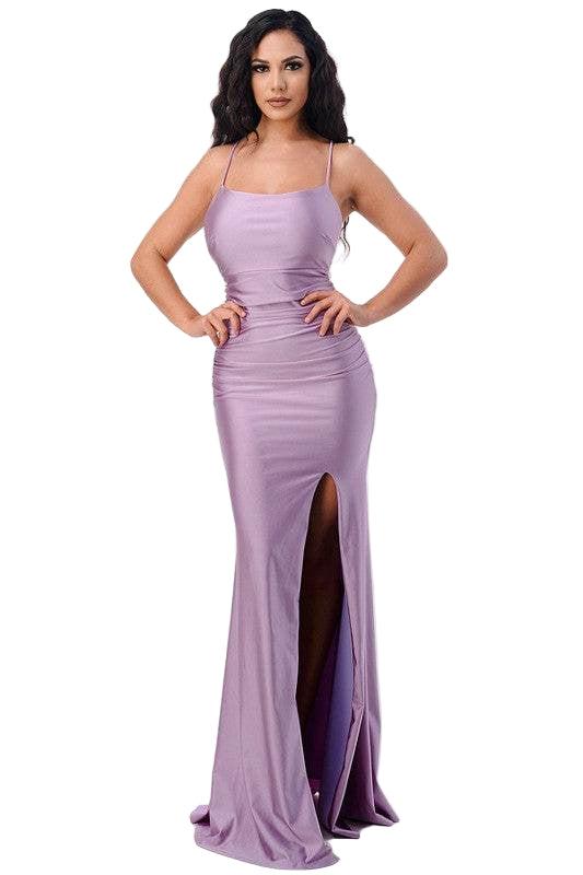 Back lace up mermaid dress with waist shirring - VacationGrabs