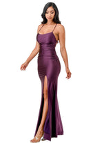 Back lace up mermaid dress with waist shirring - VacationGrabs