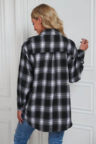 Plaid Button Up Dropped Shoulder Outerwear - VacationGrabs