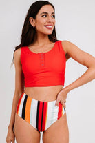 Black Sleeveless Fashion Print Tankini Set - VacationGrabs