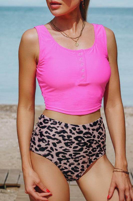 Black Sleeveless Fashion Print Tankini Set - VacationGrabs