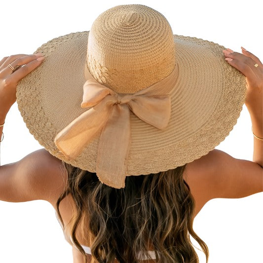 Women's Accessories - Hats Scallop Edge Bow Accent Sunhat