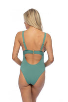 Solid Halter Bow Tie Front One Piece Swimsuit - VacationGrabs