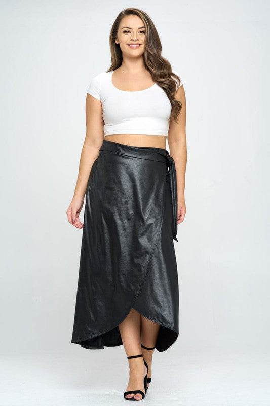 Faux Leather Maxi Wrap Skirt - VacationGrabs
