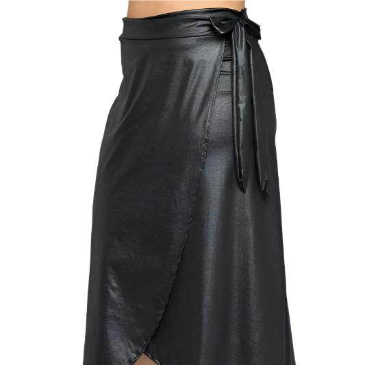 Faux Leather Maxi Wrap Skirt - VacationGrabs