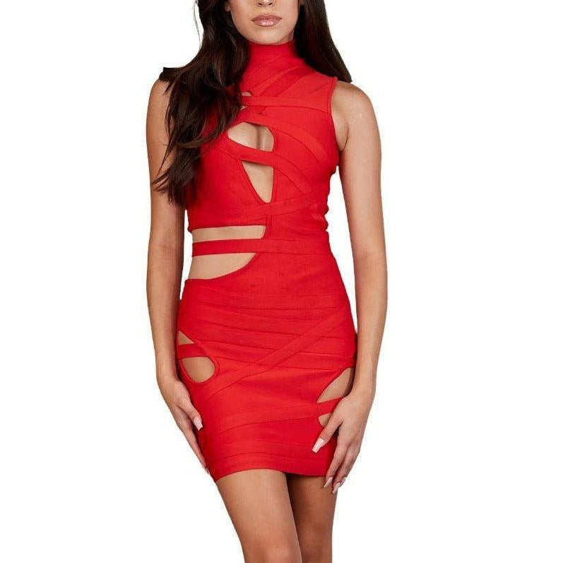Athina Feeling Little Risky Cutout Bandage Dress - VacationGrabs