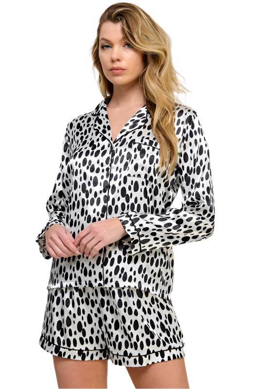 Womens Black and White Dalmy PJ Set - VacationGrabs