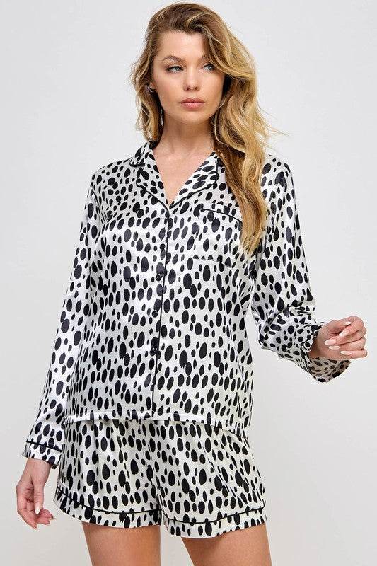 Womens Black and White Dalmy PJ Set - VacationGrabs