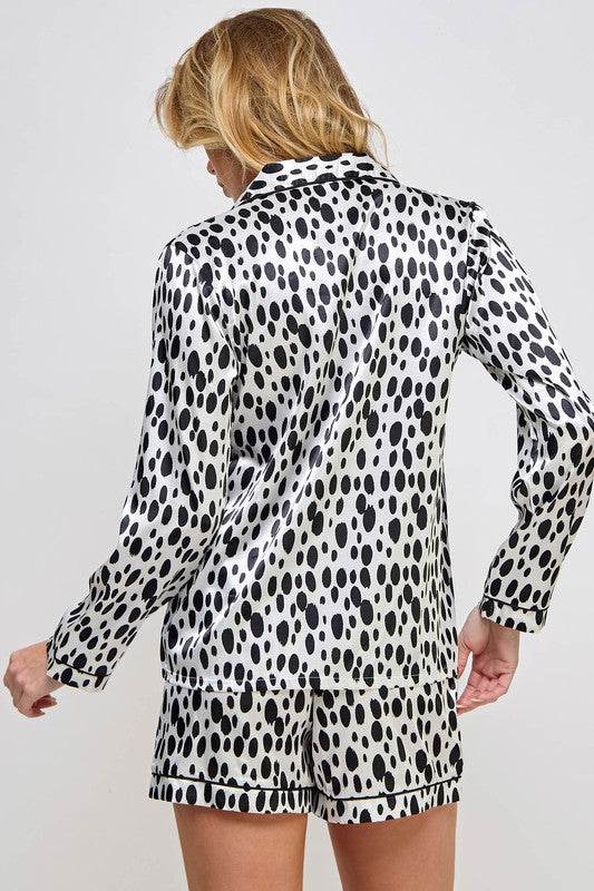 Womens Black and White Dalmy PJ Set - VacationGrabs