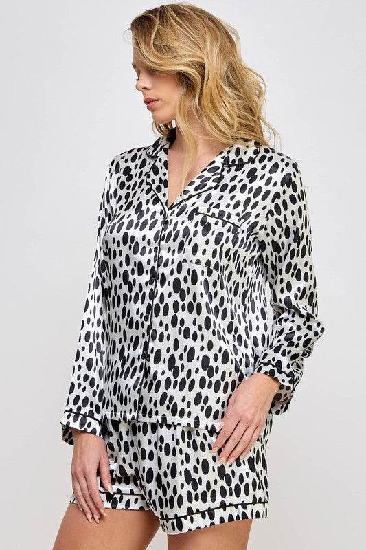 Womens Black and White Dalmy PJ Set - VacationGrabs