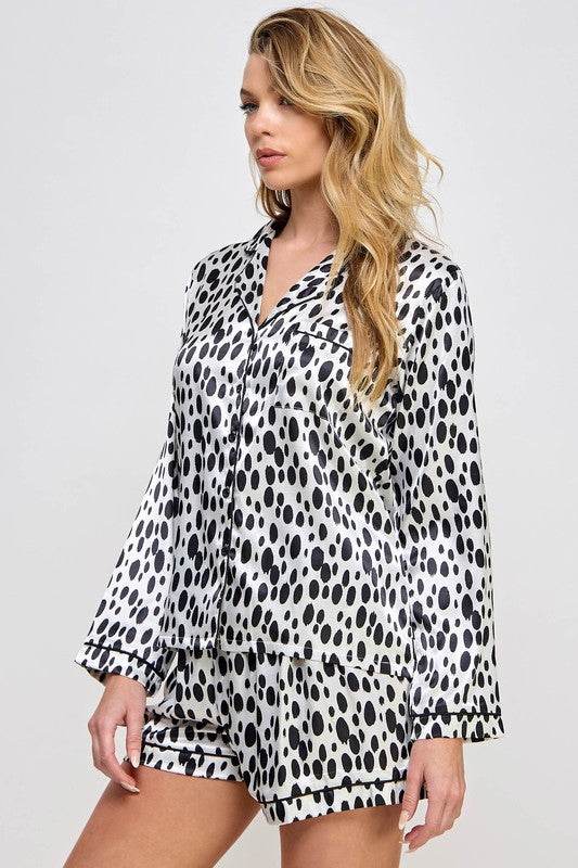 Womens Black and White Dalmy PJ Set - VacationGrabs