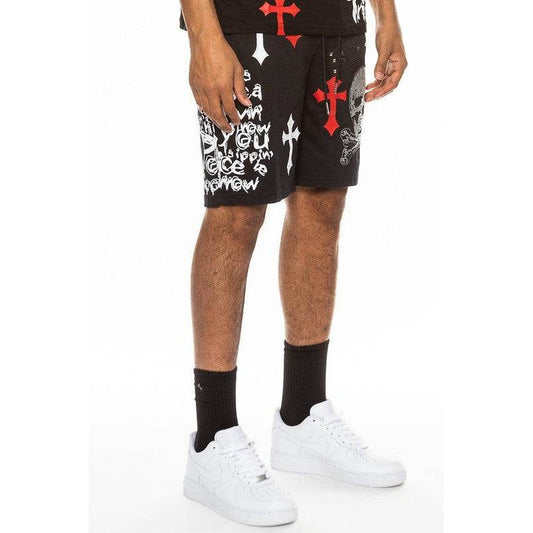 Mens Chrome Cross Skull Shorts - VacationGrabs