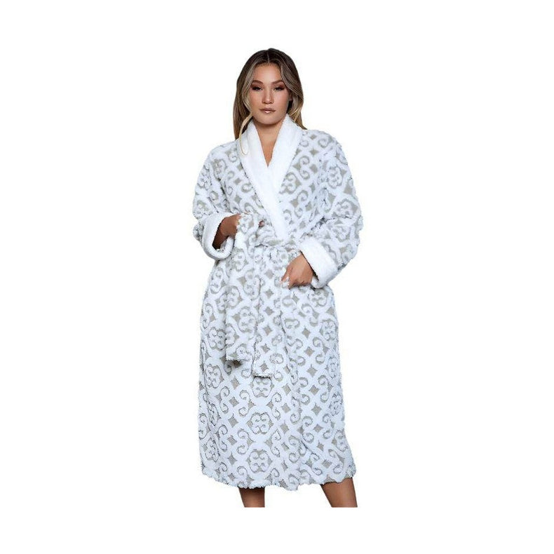 Womens Cozy White/Grey Kimmie Robe - VacationGrabs