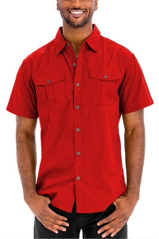 Men's Two Chest Pocket Button Down Shirt - VacationGrabs