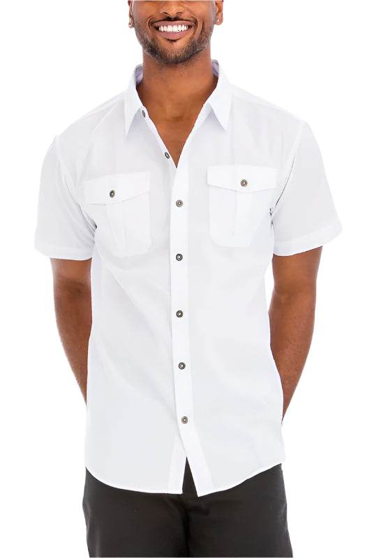 Men's Two Chest Pocket Button Down Shirt - VacationGrabs