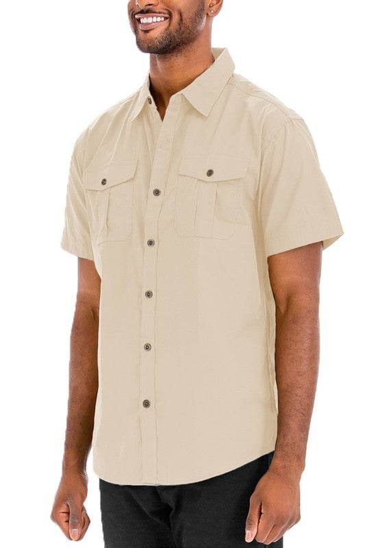 Men's Two Chest Pocket Button Down Shirt - VacationGrabs