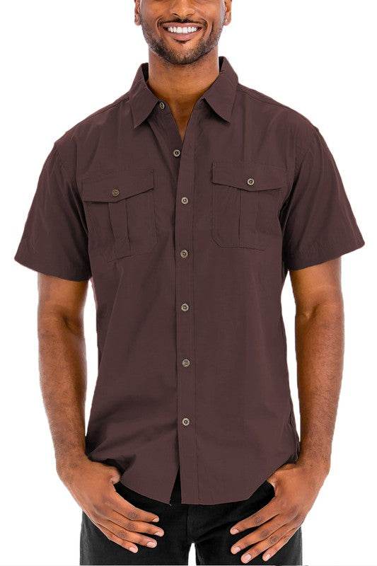 Men's Two Chest Pocket Button Down Shirt - VacationGrabs