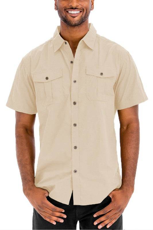 Men's Two Chest Pocket Button Down Shirt - VacationGrabs