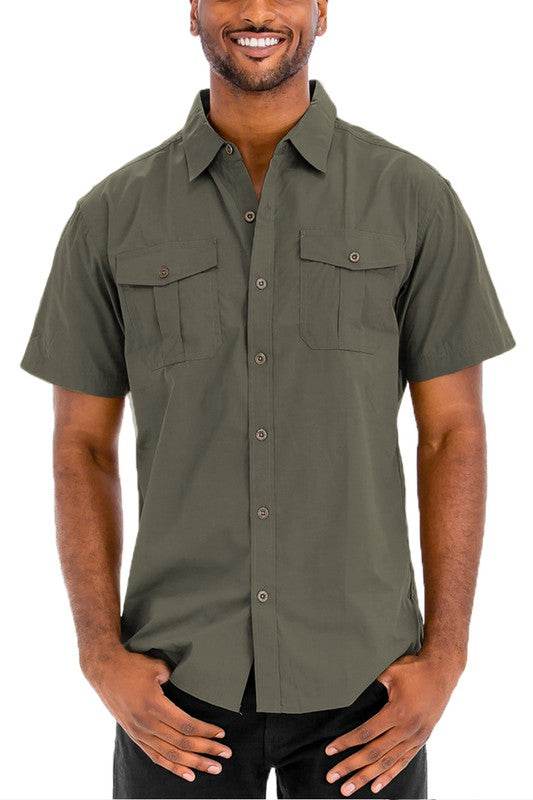 Men's Two Chest Pocket Button Down Shirt - VacationGrabs