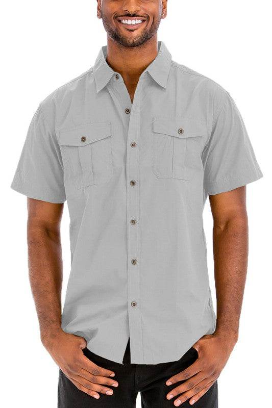 Men's Two Chest Pocket Button Down Shirt - VacationGrabs